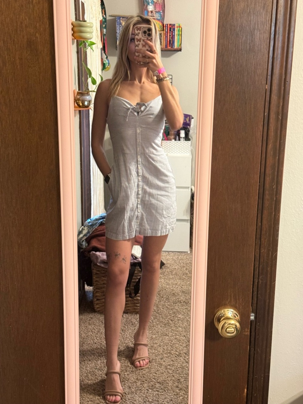 Blue Rain White & Light Blue Striped Tie-Front Mini Dress